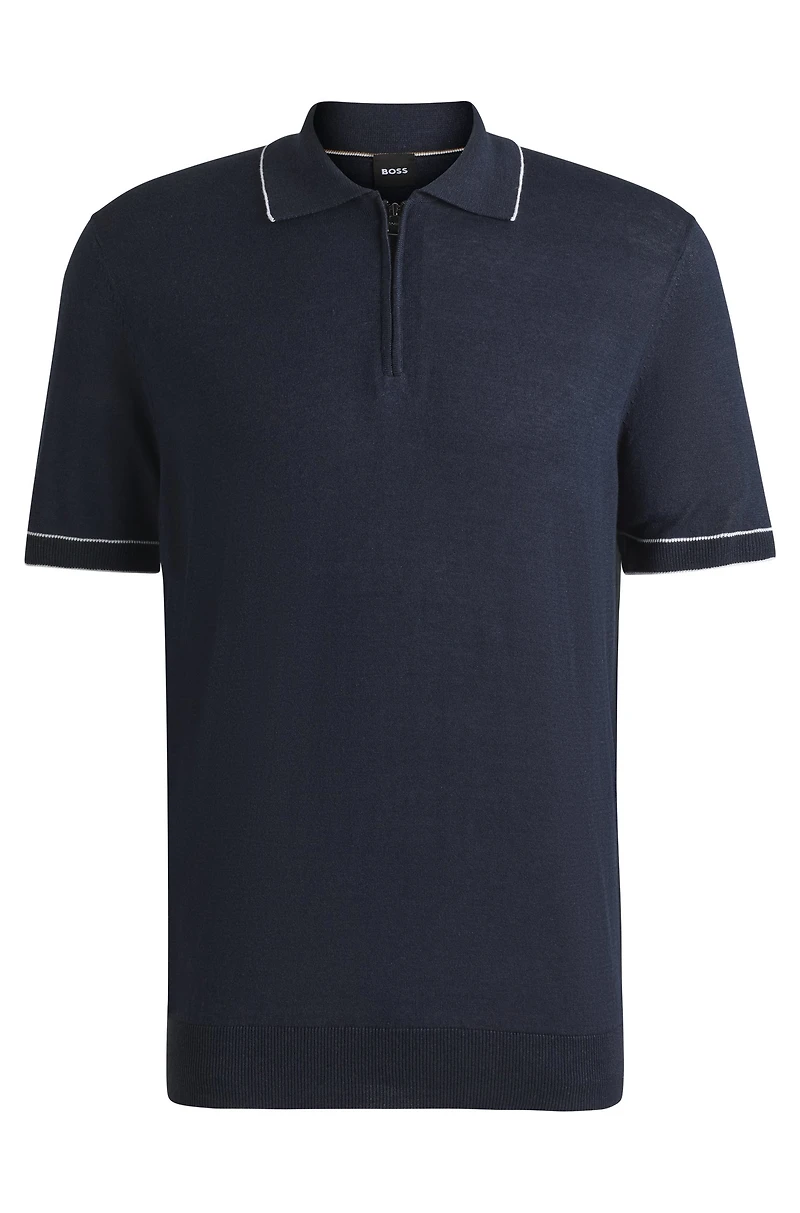 Linen-blend sweater with zip placket