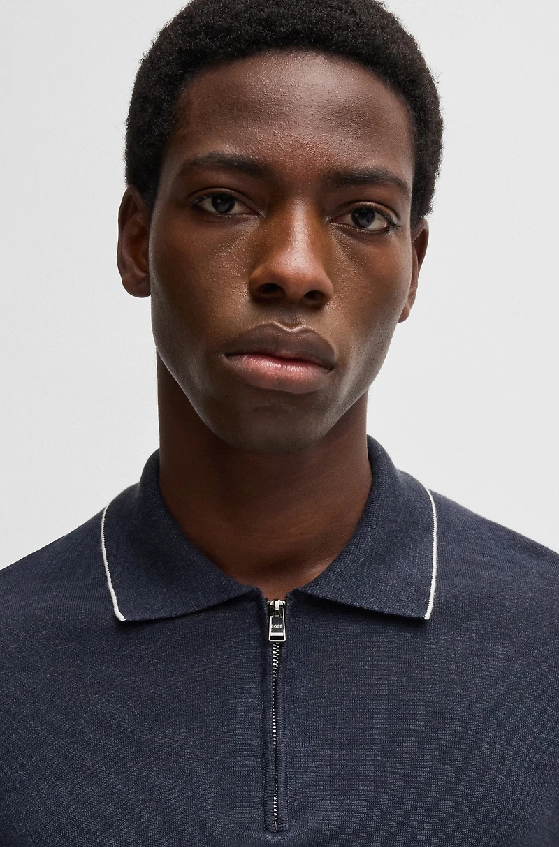 Linen-blend sweater with zip placket