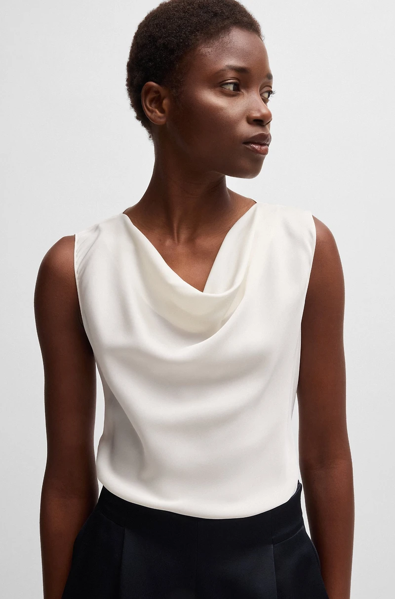 Sleeveless cowl-neck blouse stretch silk