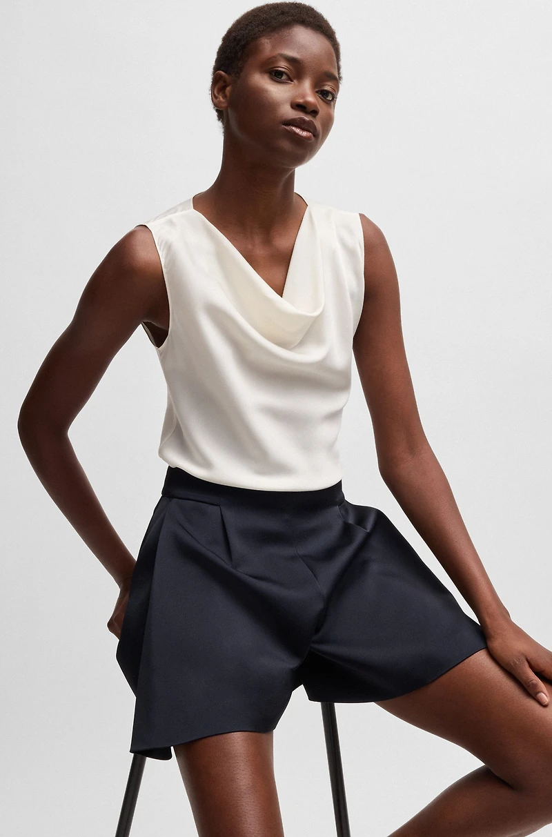 Sleeveless cowl-neck blouse stretch silk