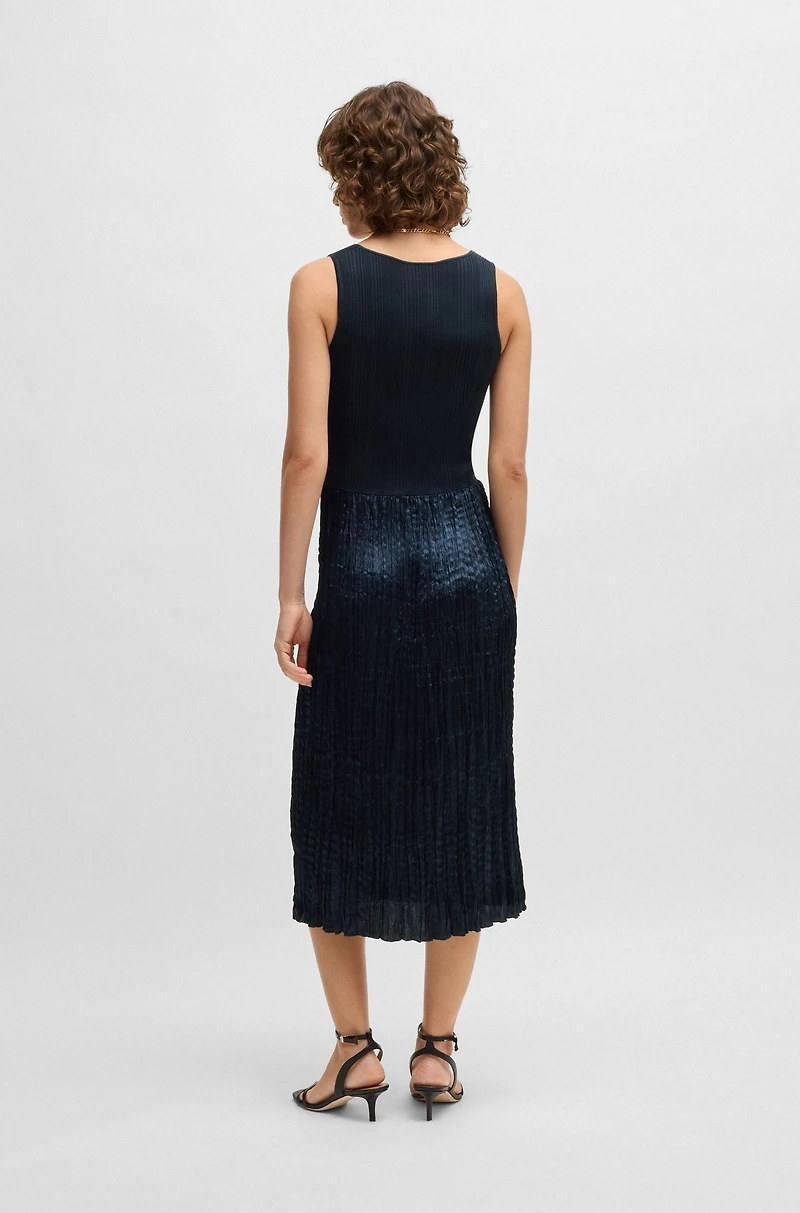 Knitted dress with lustrous structured skirt