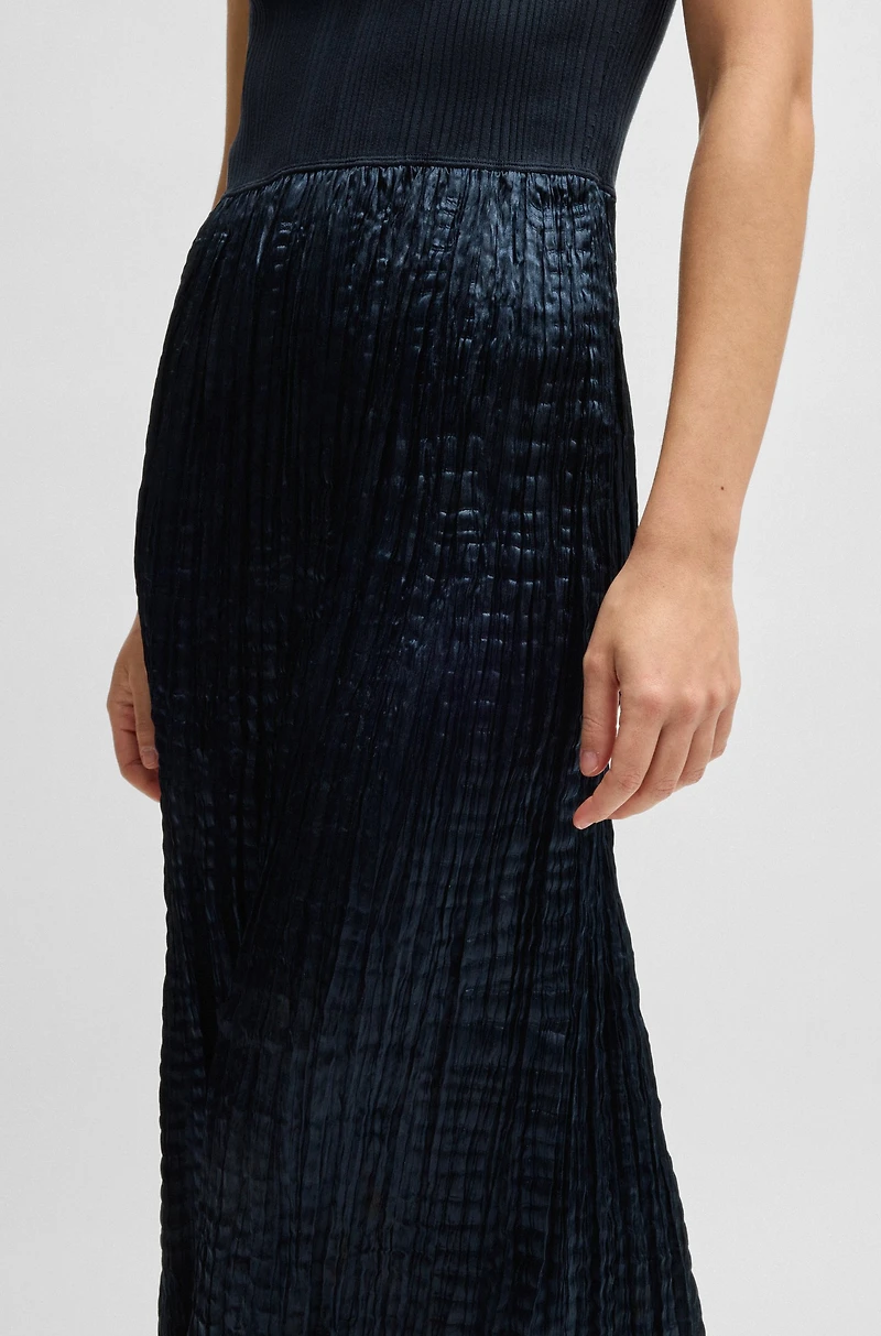Knitted dress with lustrous structured skirt