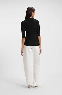 Virgin-wool sweater with collar and buttoned placket