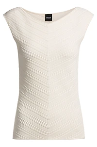 V-neck top with knitted structure