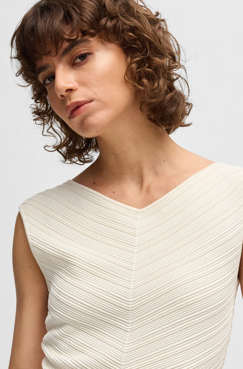 V-neck top with knitted structure
