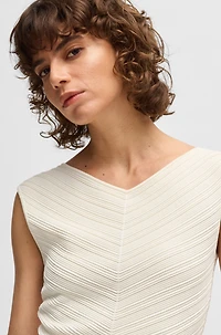 V-neck top with knitted structure