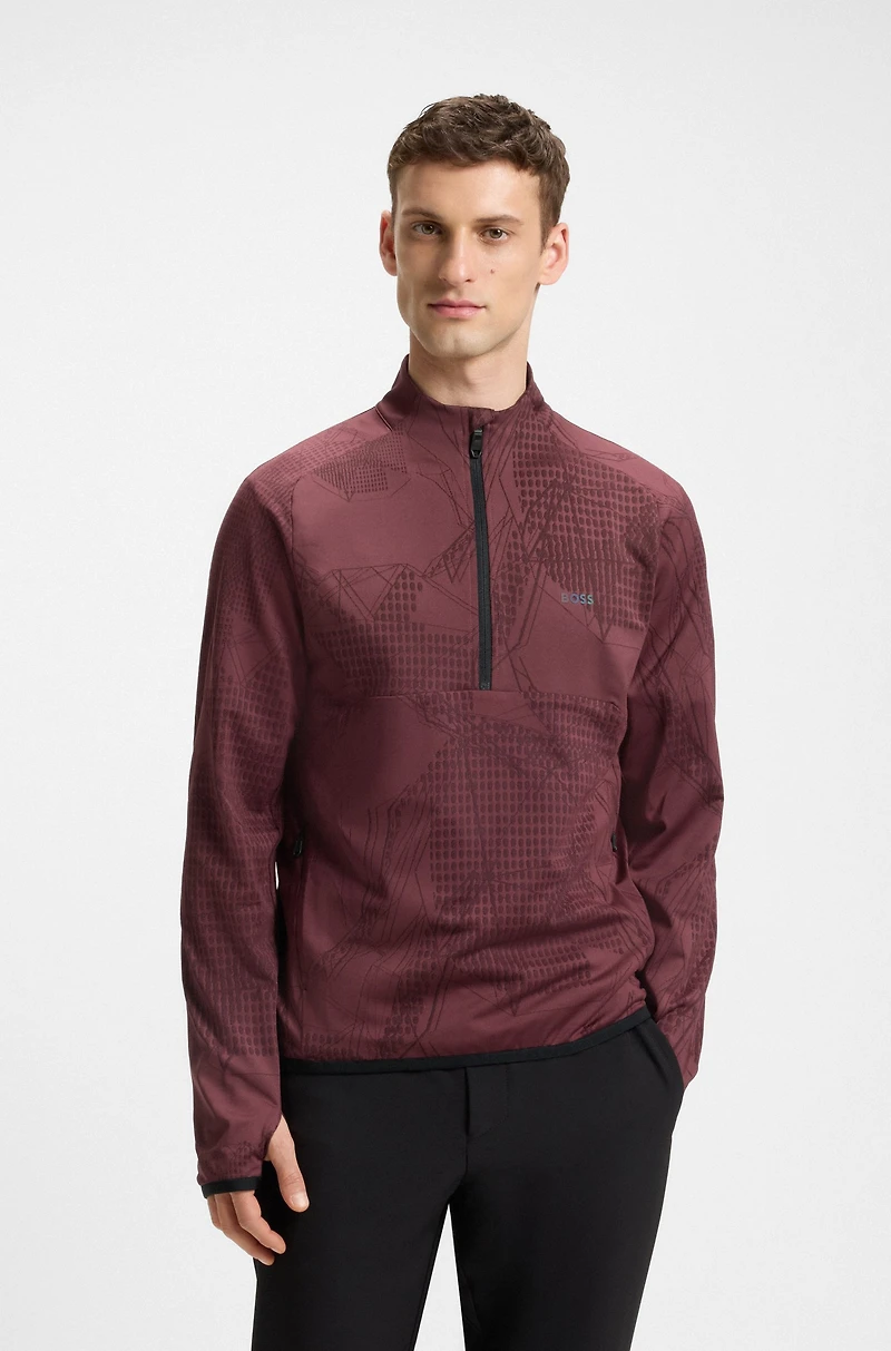 Active zip-neck sweatshirt jacquard stretch fabric