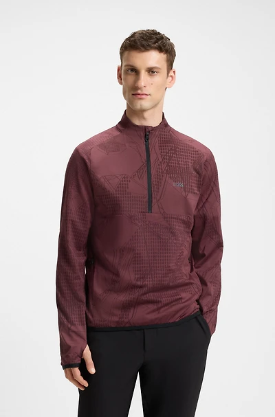 Active zip-neck sweatshirt jacquard stretch fabric