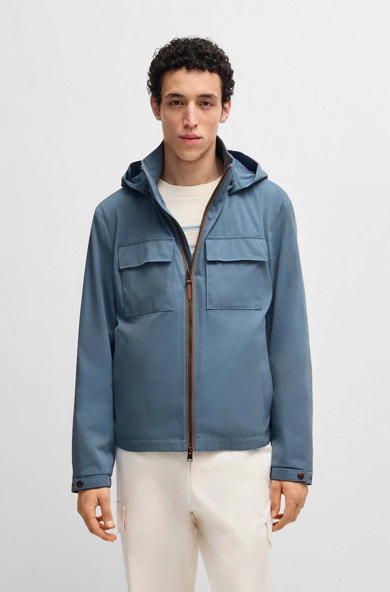 Hooded jacket cotton-silk twill