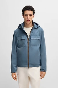 Hooded jacket cotton-silk twill