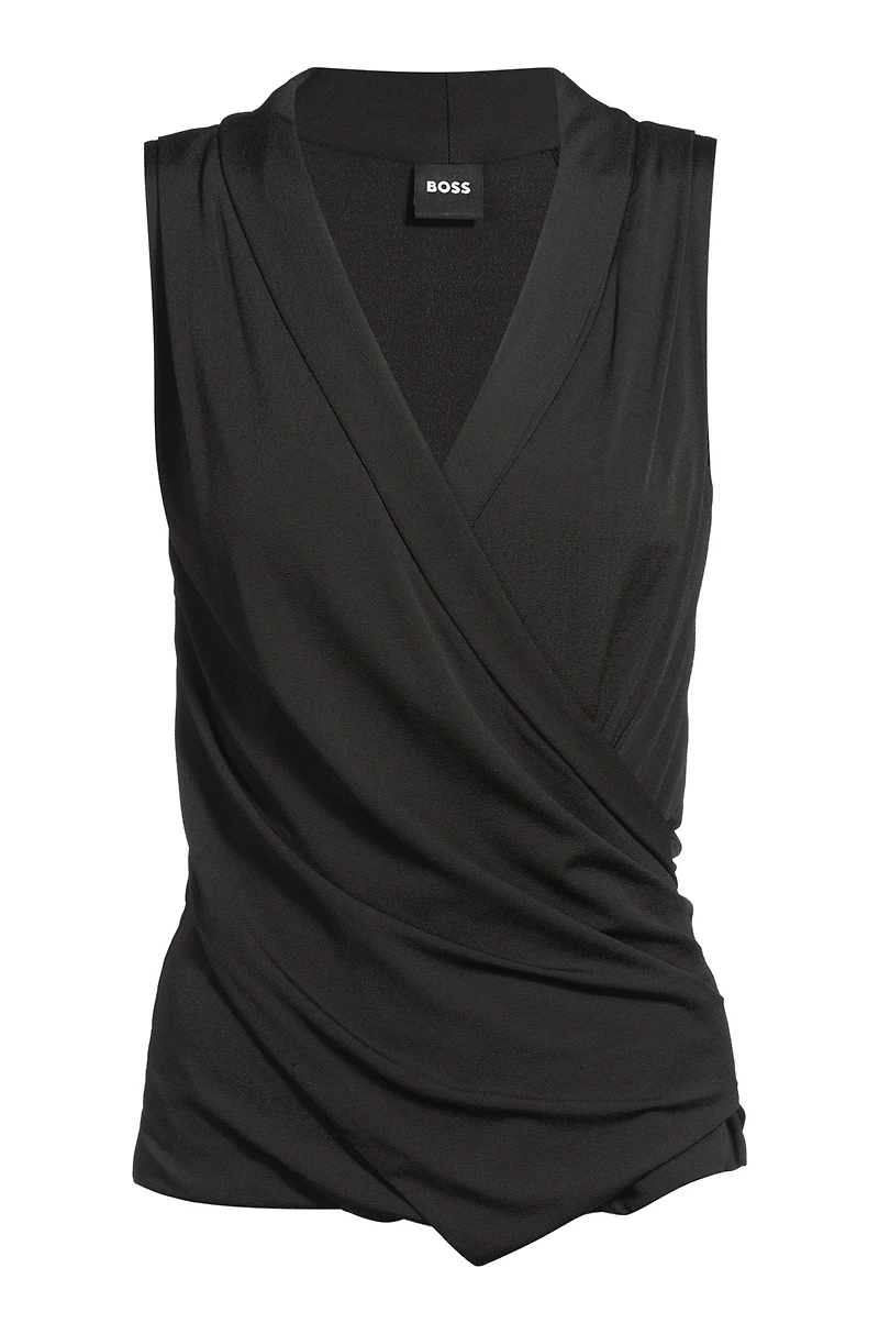 Sleeveless wrap-front top stretch crepe