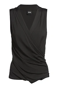 Sleeveless wrap-front top stretch crepe