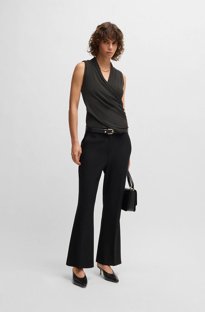 Sleeveless wrap-front top stretch crepe