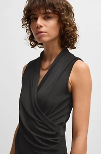 Sleeveless wrap-front top stretch crepe