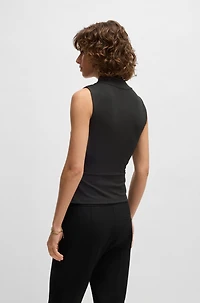 Sleeveless wrap-front top stretch crepe