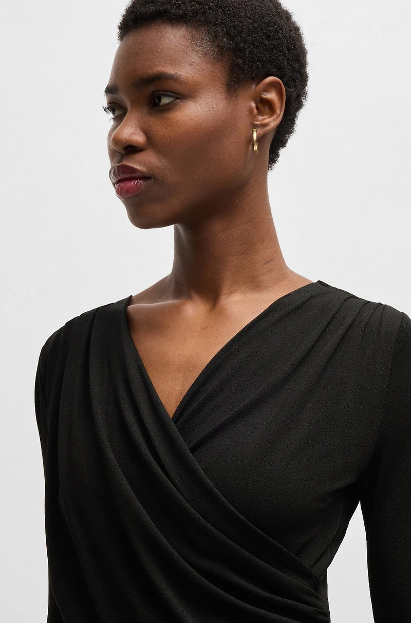 Wrap-front dress stretch crepe