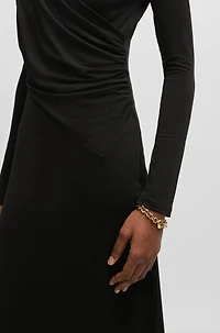 Wrap-front dress stretch crepe