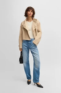 Stand-collar blazer stretch-cotton twill