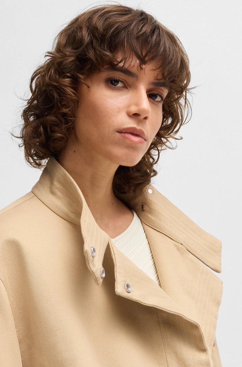Stand-collar blazer stretch-cotton twill