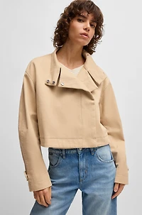 Stand-collar blazer stretch-cotton twill