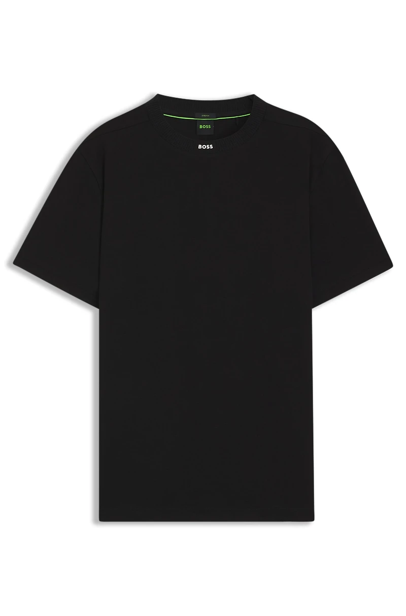 Stretch-cotton T-shirt with logo collar