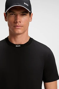 Stretch-cotton T-shirt with logo collar