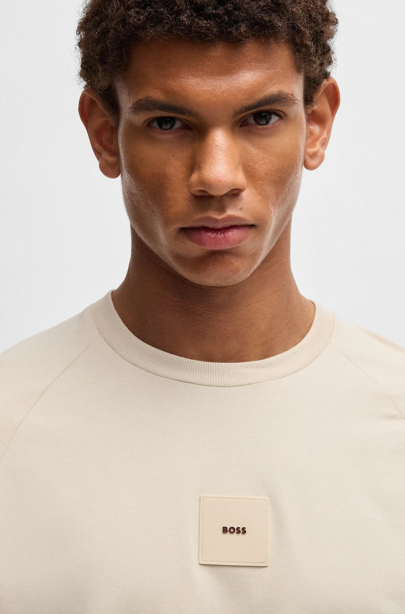 Stretch-cotton T-shirt with logo badge