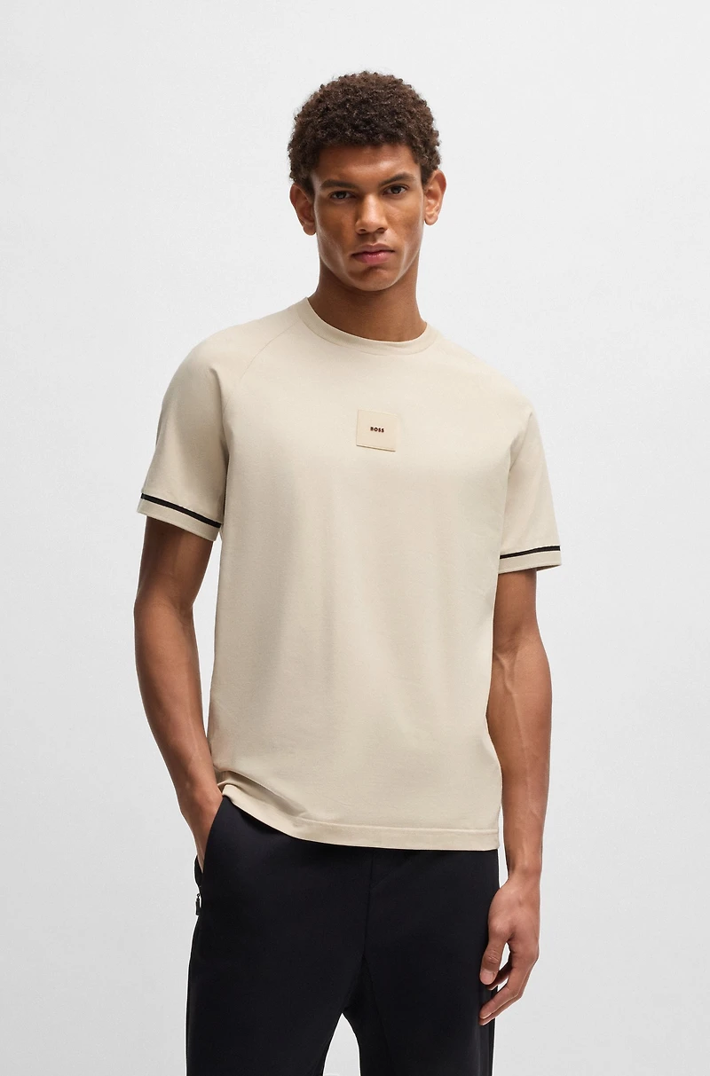 Stretch-cotton T-shirt with logo badge