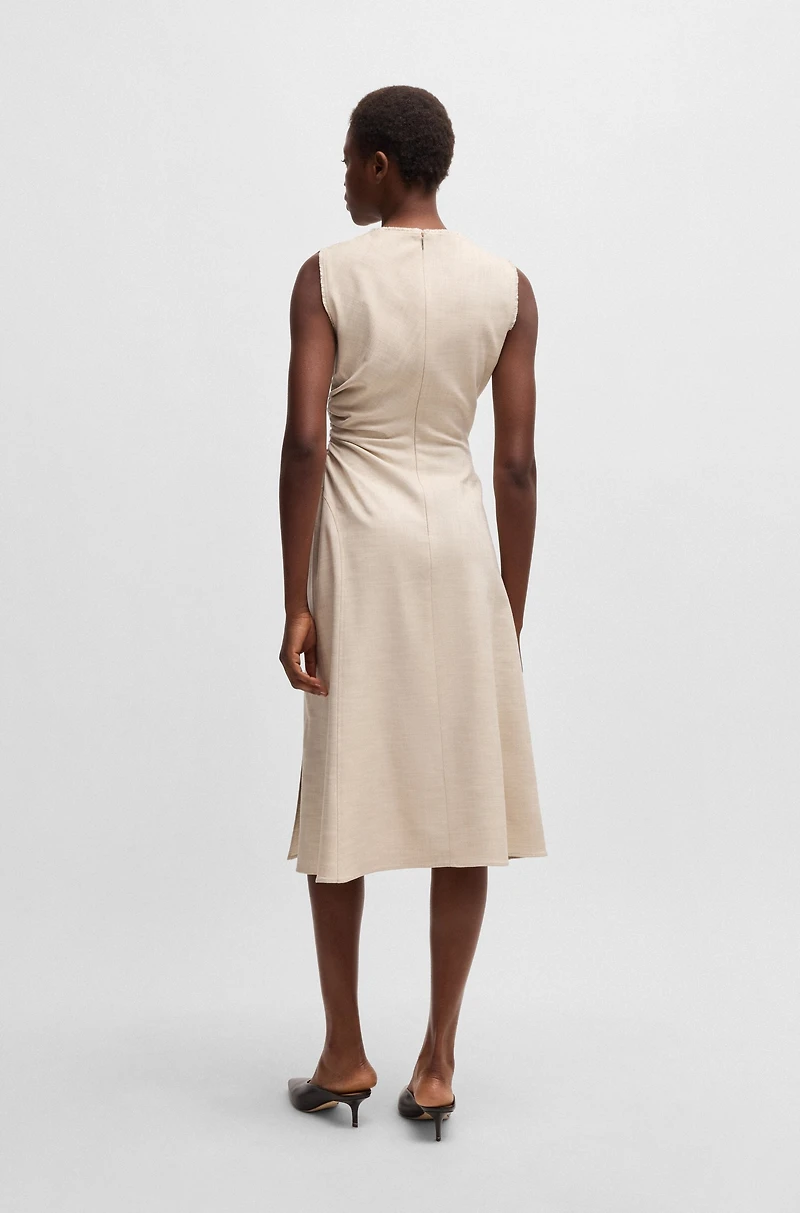 Melange dress with frayed and gathered details