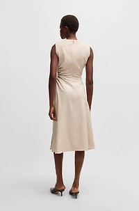 Melange dress with frayed and gathered details