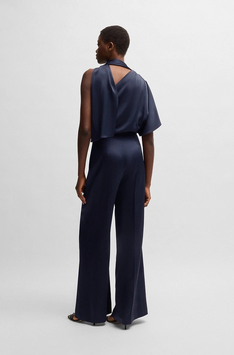 One-shoulder jumpsuit with tie neckline