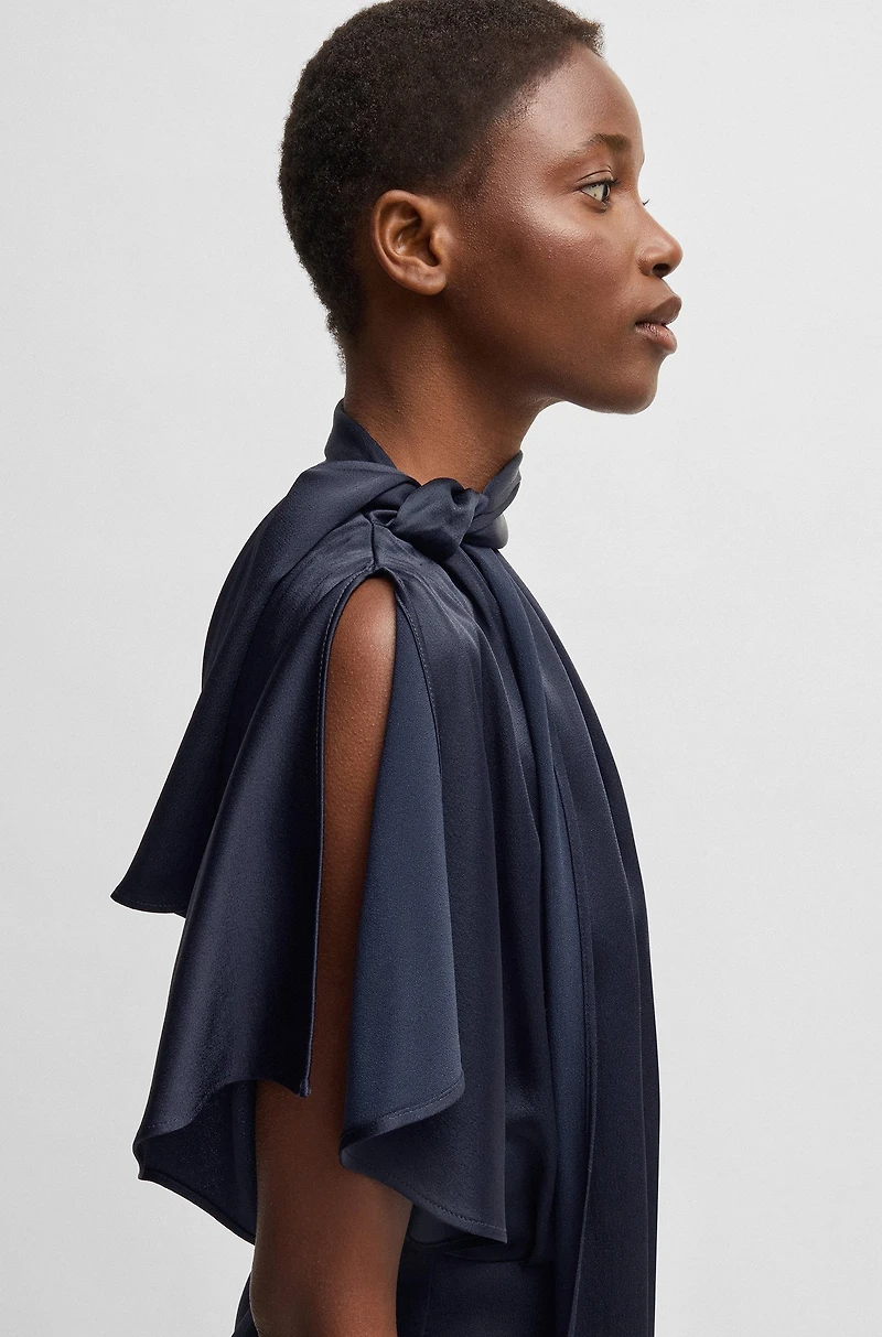 One-shoulder jumpsuit with tie neckline