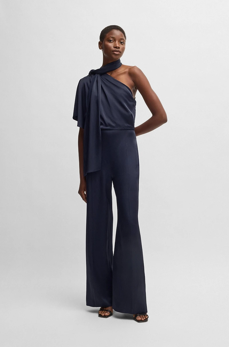 One-shoulder jumpsuit with tie neckline