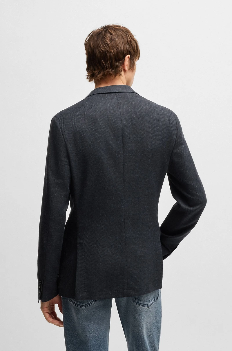 Slim-fit blazer herringbone cotton