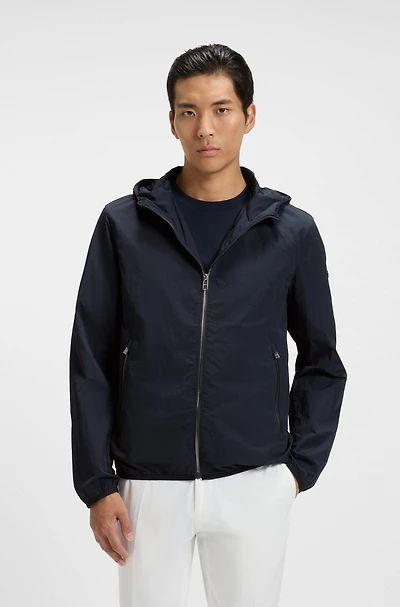 Water-repellent jacket crinkle fabric with adjustable hood