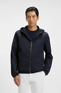 Water-repellent jacket crinkle fabric with adjustable hood