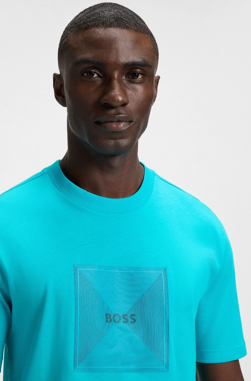 Cotton-jersey T-shirt with fineline logo artwork