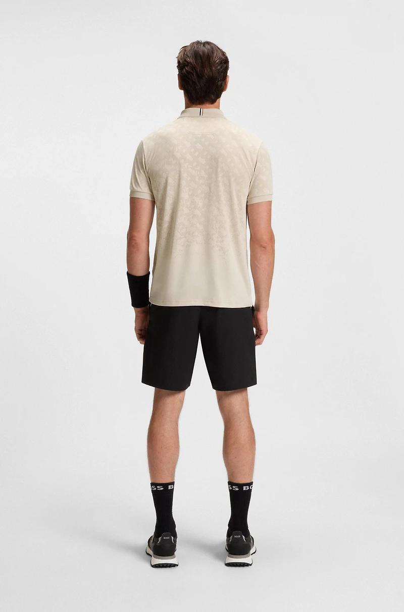 Active quick-dry polo shirt with gradient monogram jacquard