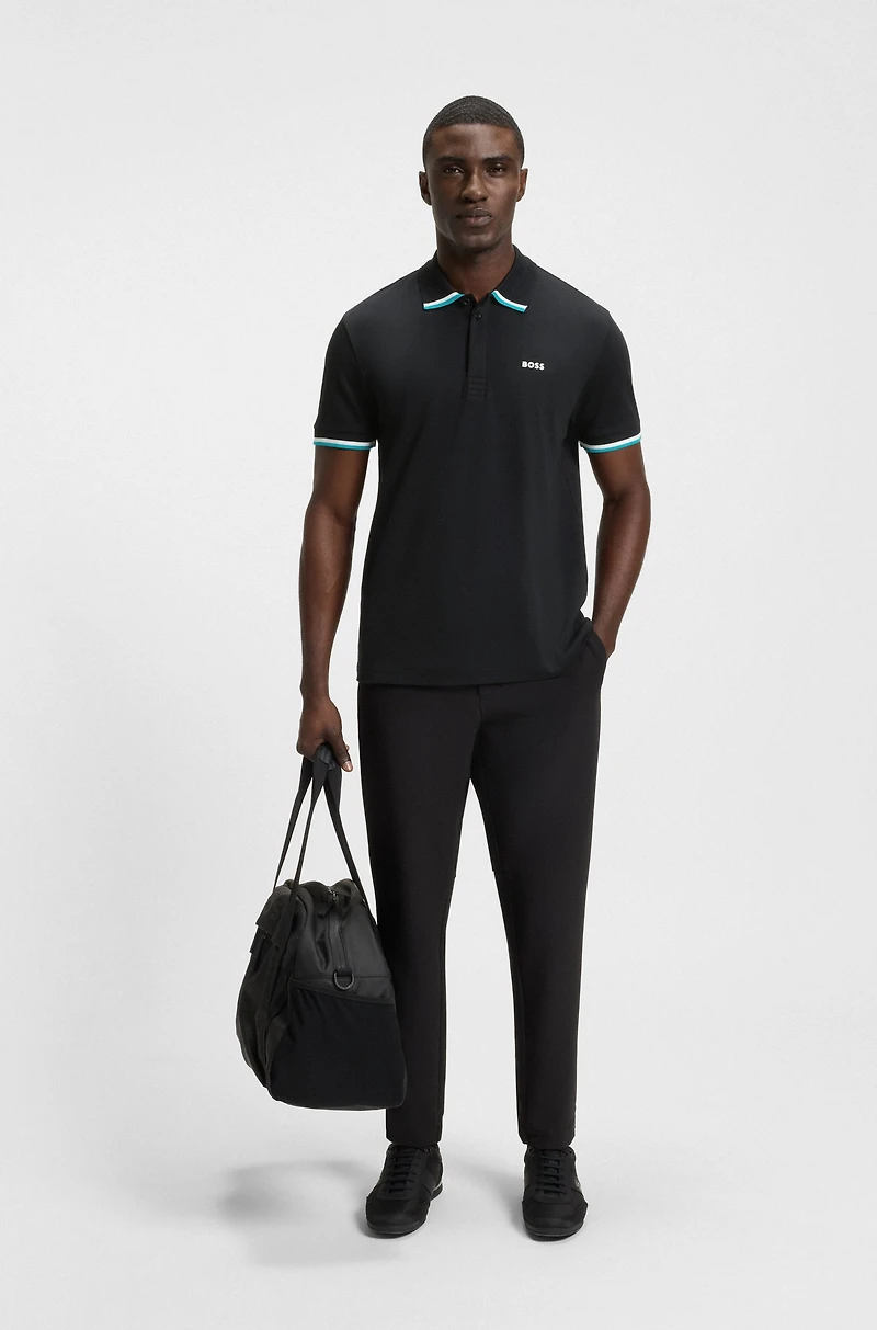 Paddy knit polo shirt cotton with striped trims