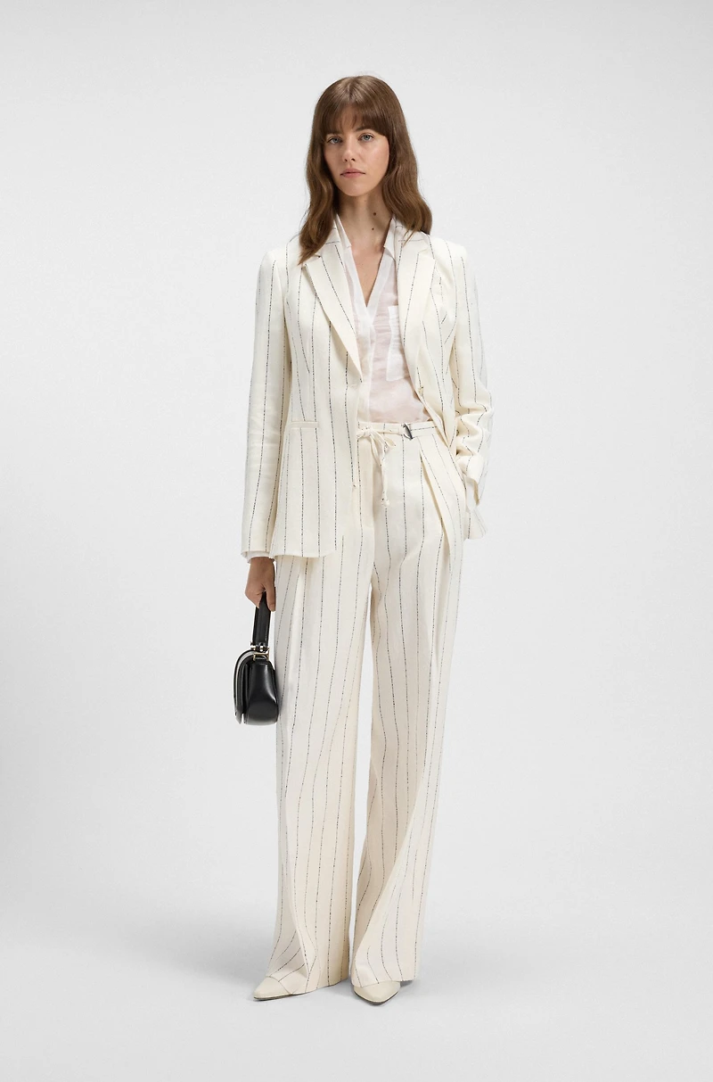 Loose-fit suit trousers striped linen-blend bouclé