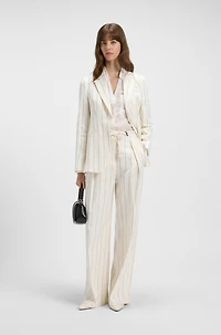 Loose-fit suit trousers striped linen-blend bouclé