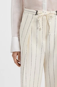 Loose-fit suit trousers striped linen-blend bouclé