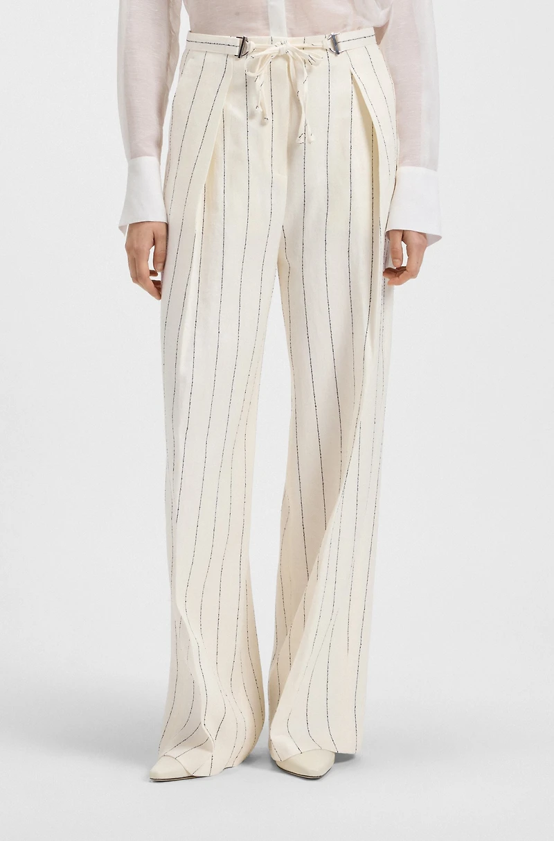 Loose-fit suit trousers striped linen-blend bouclé