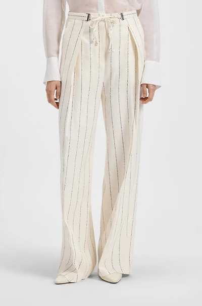 Loose-fit suit trousers striped linen-blend bouclé