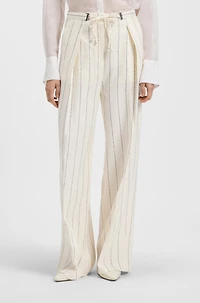 Loose-fit suit trousers striped linen-blend bouclé