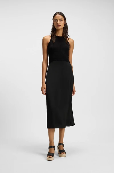 Knitted dress with contrast-fabric skirt