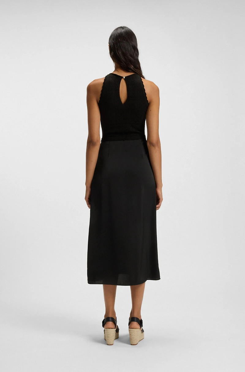 Knitted dress with contrast-fabric skirt