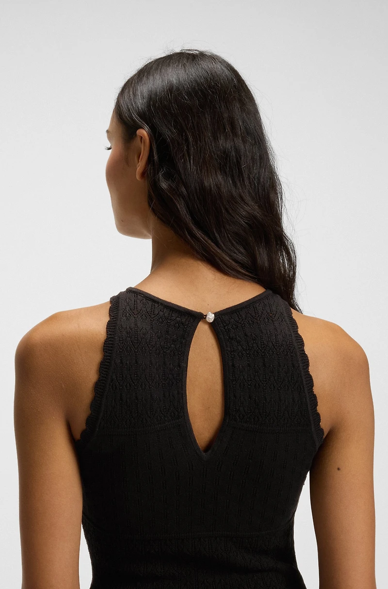 Knitted dress with contrast-fabric skirt