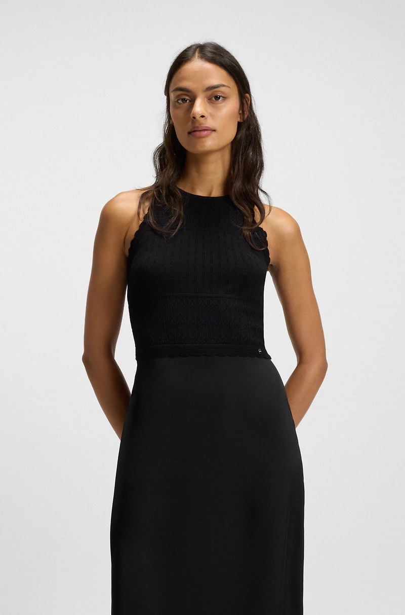 Knitted dress with contrast-fabric skirt