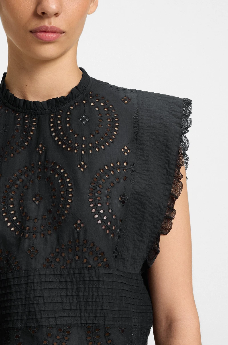Regular-fit blouse cotton broderie with pleat details